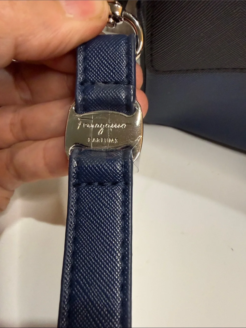 Salvatore Ferragamo Navy and Black Leather Cosmetic/Toiletry Travel Wristlet
